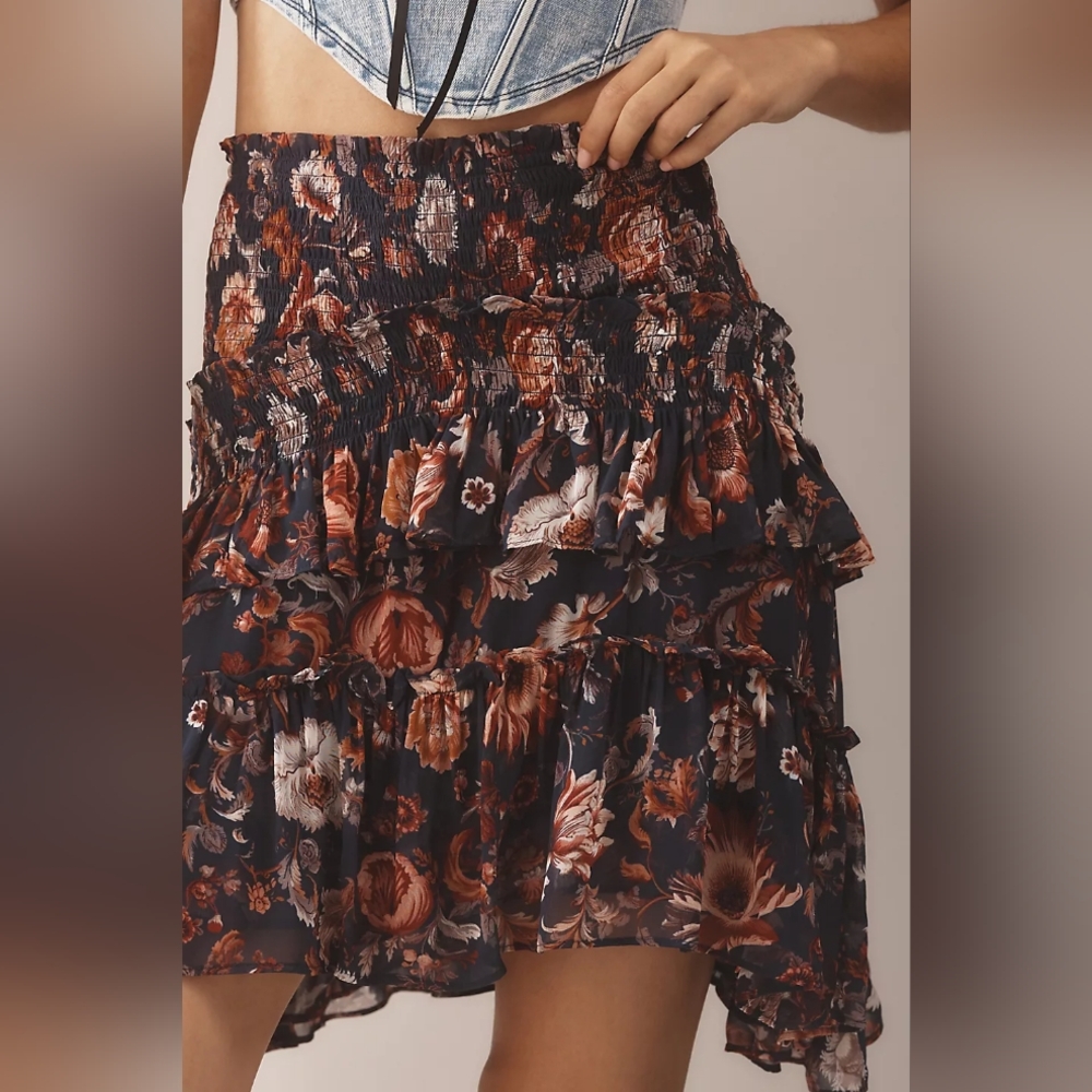 Anthropologie Asymmetrical Smoked Skirt
